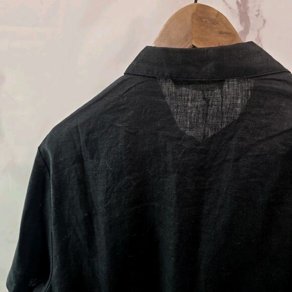 Everlane Shirt Mens Medium Black Linen Polo Short Sleeve Button Collared - Picture 6 of 11